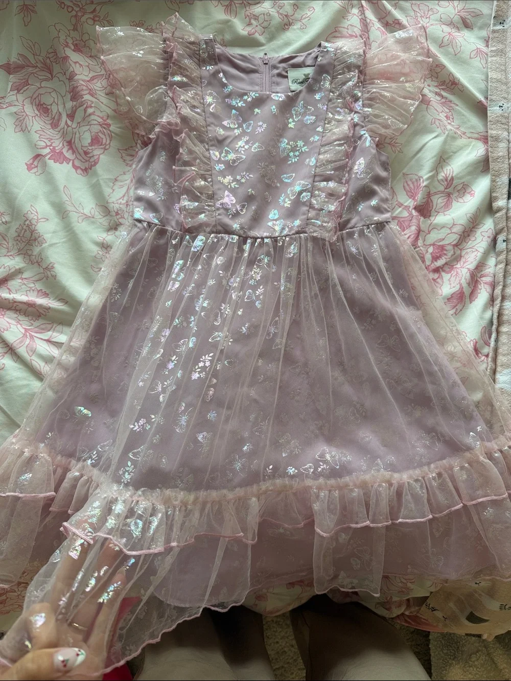 Rare Editions Lilac Iridescent Tulle Dress